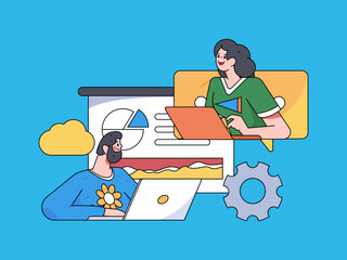 Flat vector illustration of business people operating work scene
