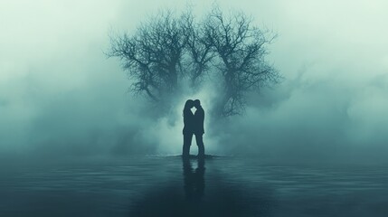 Eternal Devotion A Couple's Loving Embrace in a Misty Embrace, Reflecting a Faithful Bond That Endures Through Time, Symbolizing Unbreakable Love, a Testament to Everlasting Commitment, and a Visual