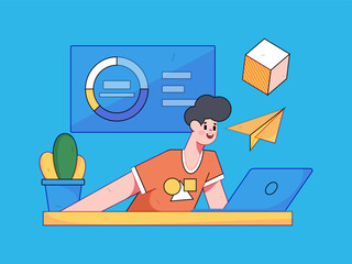 Flat vector illustration of business people operating work scene
