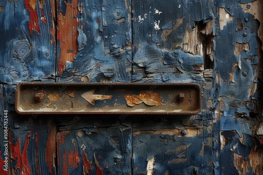 Poster a rusty metal bar with an arrow pointing to the right