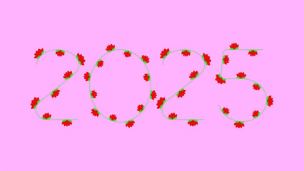 2025 Floral Vector Art, Icon, Logo, Happy New Year 2025