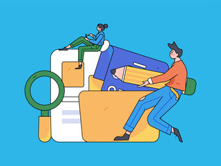 Flat vector illustration of business people operating work scene
