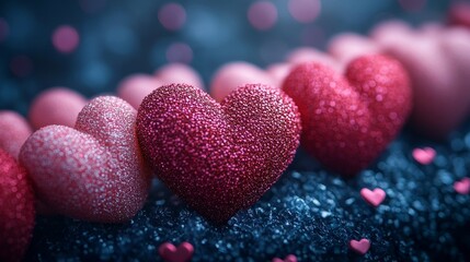 Fototapeta premium Valentine's Day banner with pink and red heart-shaped patterns, romantic love theme, suitable for celebrating love, relationships, and the joy of Valentine's Day. Very suitable for holiday decoration.