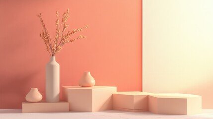 Simple hexagon shapes in gentle coral and cream, calm atmosphere