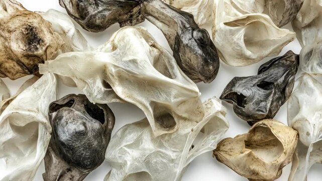 Close-up of a collection of dried sea squirts