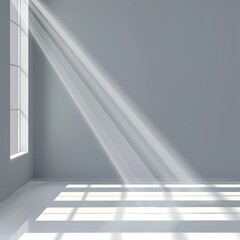 Obraz premium A minimalist interior with sunlight streaming through a window onto a smooth floor.