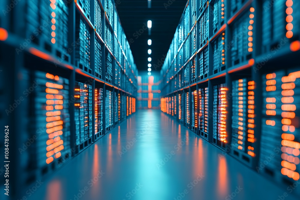 Poster futuristic data center server room technology network internet cloud computing digita