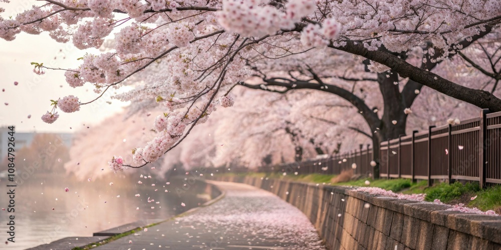 Poster cherry blossom breeze a serene site with a vibrant animated border displaying petals that float and 