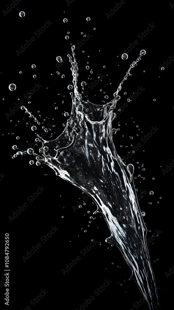Poster a splash of water creating dynamic movement against a black background.