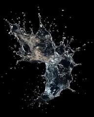 A dynamic splash of water captured mid-motion against a black background.