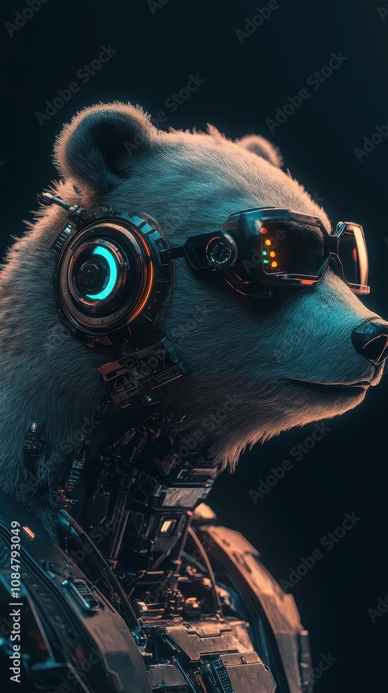 Poster futuristic robotic panda with high-tech visuals showcasing a unique blend of nature and technology i