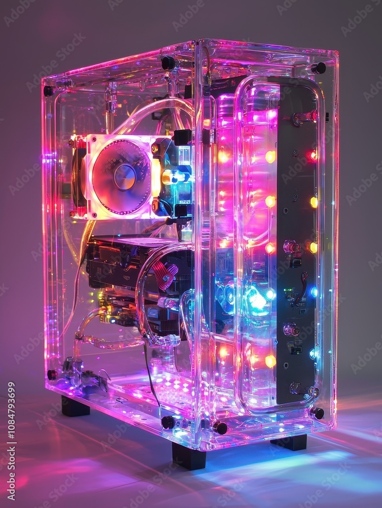Aufkleber stylish and modern transparent computer case with colorful led lights and cooling system for gamers 