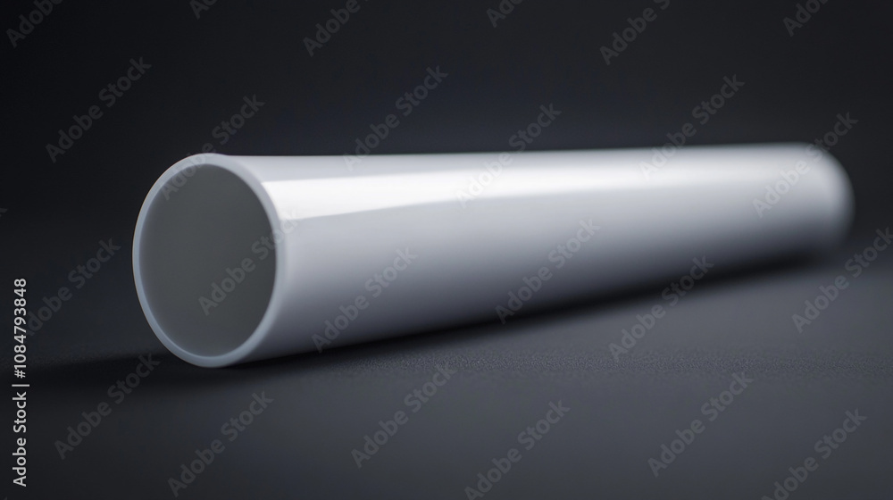 Poster simple white cylindrical pipe on a dark backdrop showcasing smooth texture and shape