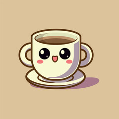 Cute Face Coffee Cup Simple Cartoon Illustration