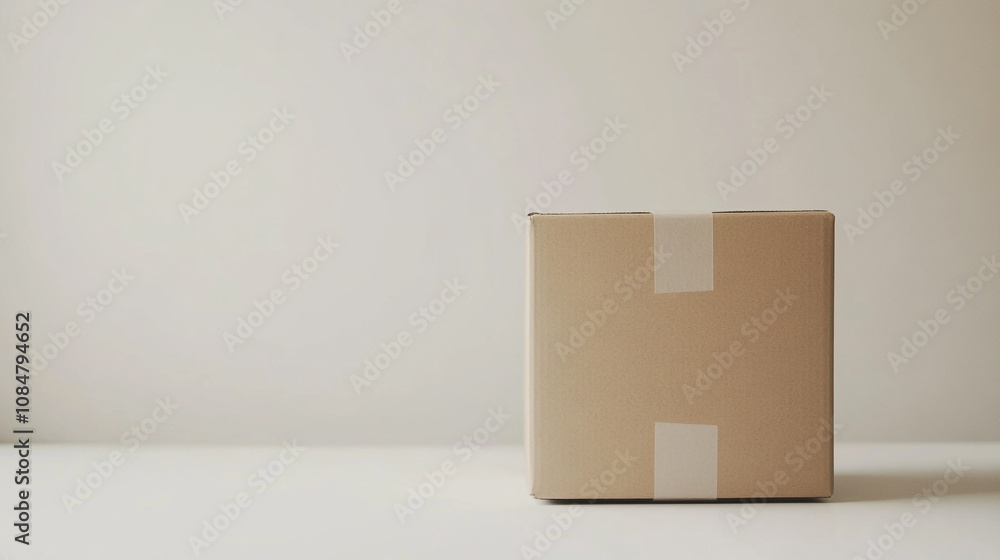 Poster simple brown cardboard box placed on a clean surface with minimalistic background