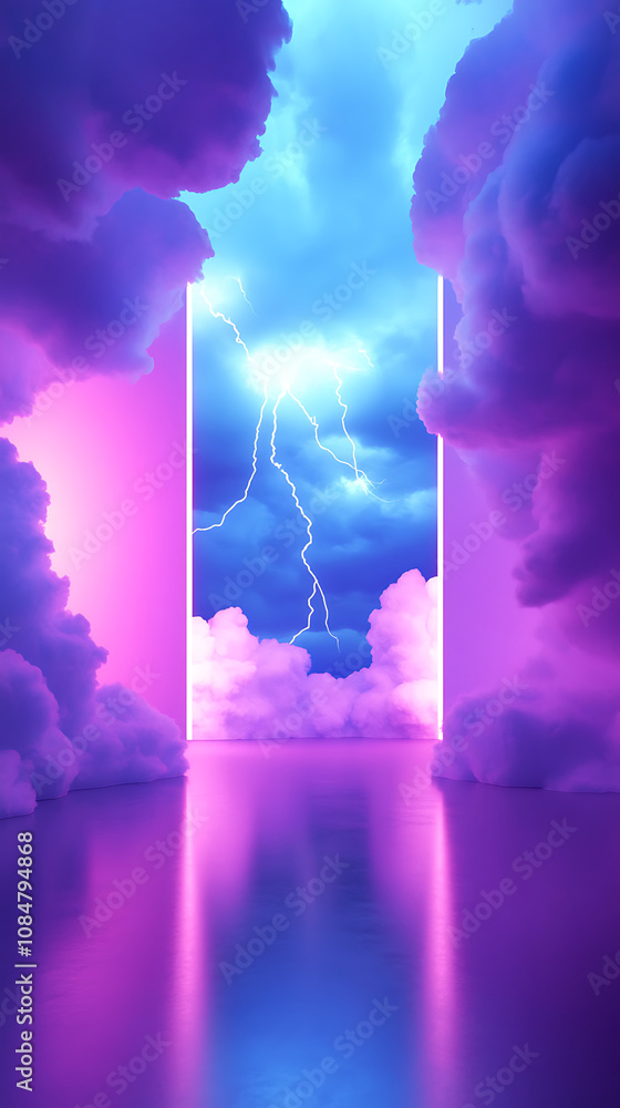 Poster lightning 3d rendering minimalist room in vertical background