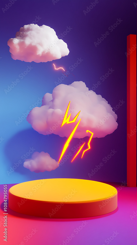 Poster lightning 3d rendering minimalist room in vertical background