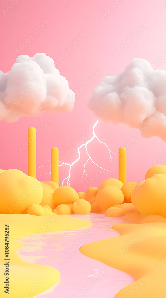 Poster lightning 3d rendering minimalist room in vertical background