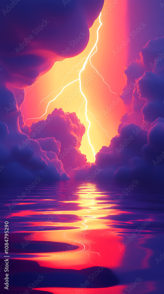 Poster lightning 3d rendering minimalist room in vertical background