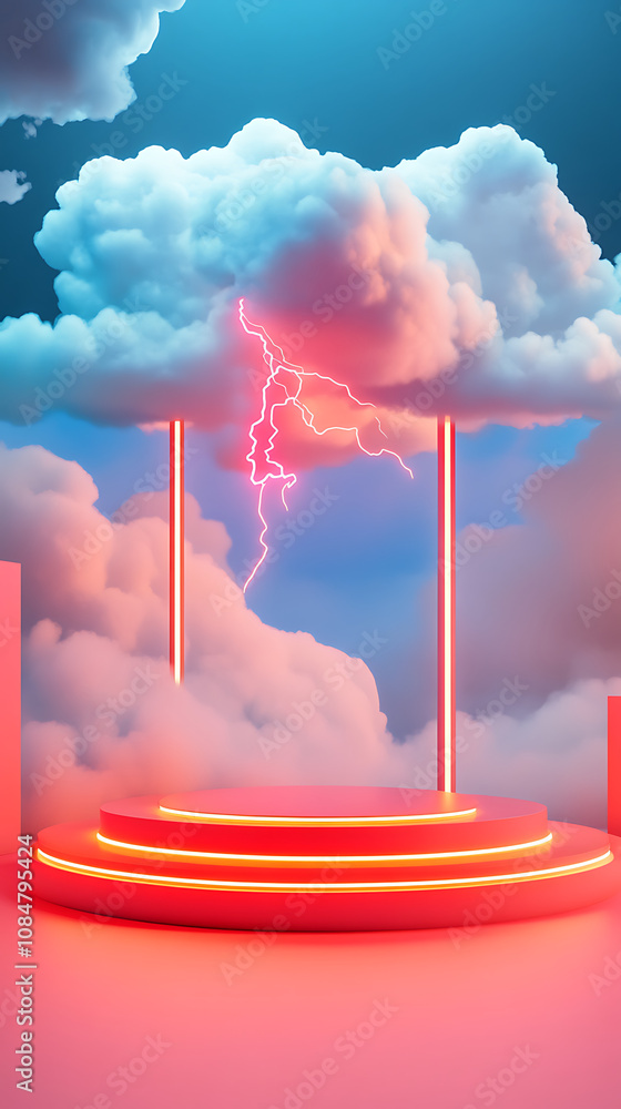 Poster lightning 3d rendering minimalist room in vertical background