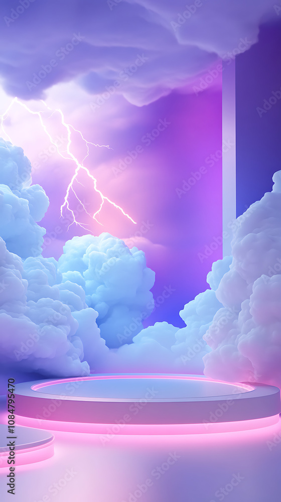 Poster lightning 3d rendering minimalist room in vertical background