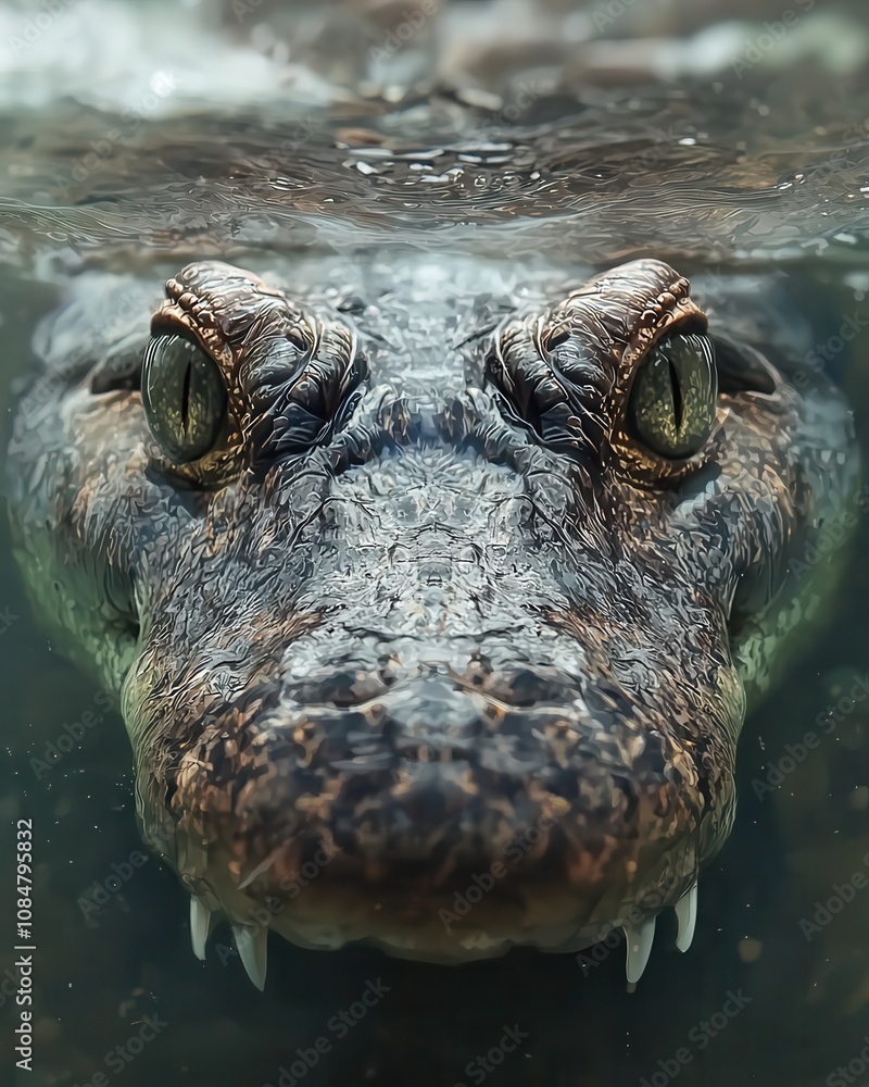 Aufkleber captivating close-up of an alligator's face emerging from water with intricate skin patterns and sha