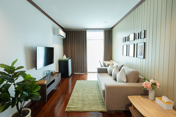 Bangkok, Thailand - August 1 2024:Light and Stylish modern Style Living Room.