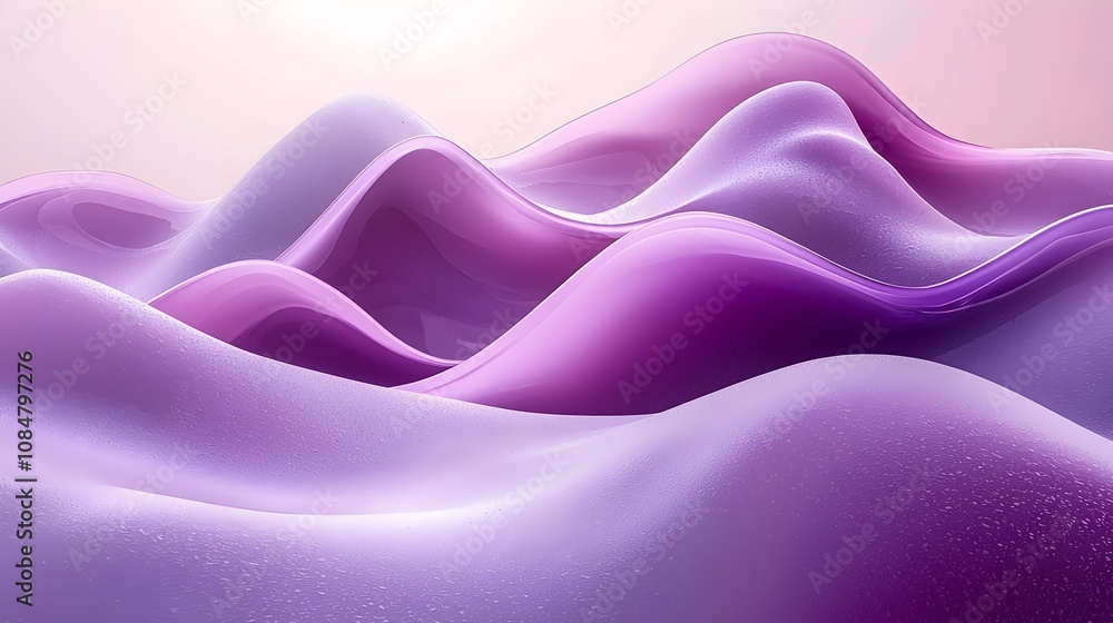 Poster a mesmerizing abstract composition of soft, flowing waves in various shades of purple, creating a se