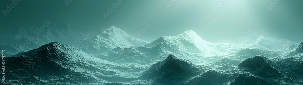 Poster a mesmerizing abstract view of ocean waves, showcasing rolling turquoise currents under soft, diffus
