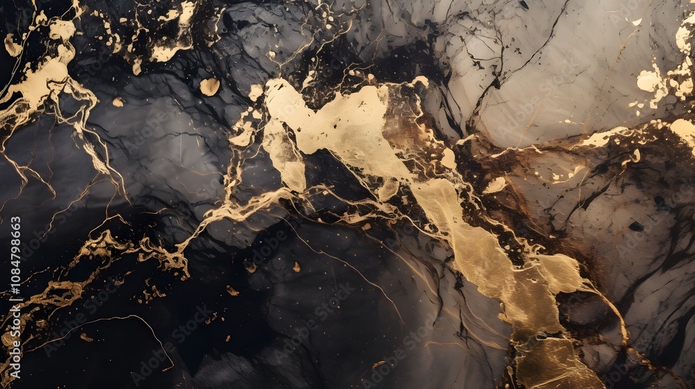 Aufkleber abstract art featuring swirling black and gold patterns reminiscent of fluid dynamics.