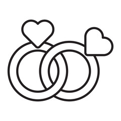 Wedding Rings and Hearts line icon.