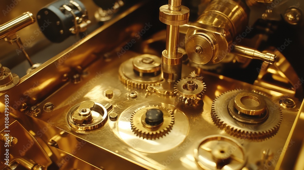 Aufkleber intricate close-up of golden mechanical gears and clockwork components highlighting precision engine