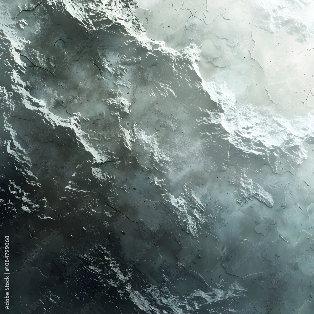 Poster abstract depiction of turbulent ocean waves with a monochromatic color scheme.
