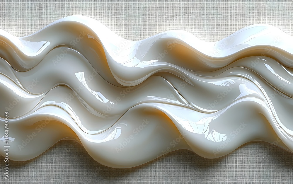 Poster a modern abstract artwork featuring smooth, flowing white curves that resemble waves, creating a sen