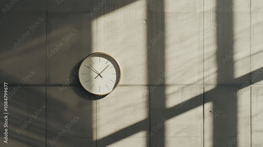 Poster a clock hanging on a minimalist wall, symbolizing the passage of time and the importance of punctual