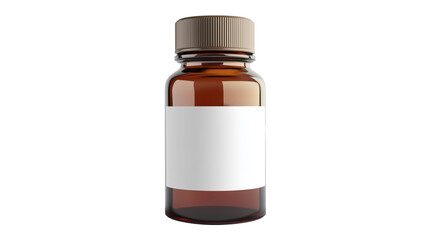 Brown Glass Bottle with a White Label mockup isolated on transparent background	