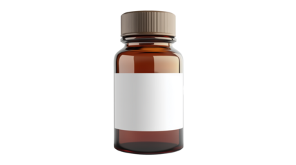 Brown Glass Bottle with a White Label mockup isolated on transparent background	