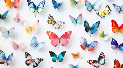 Fototapeta premium Colorful butterflies collection on white background, vibrant and detailed.