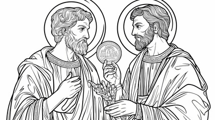 Fototapeta premium Matthew levi the apostle and apostle luke. coloring page in byzantine style. Epiphany. Illustration