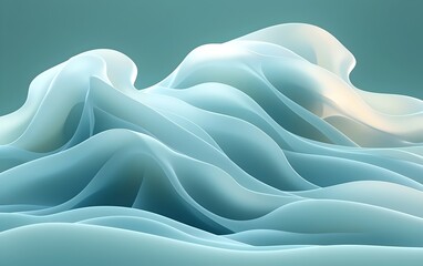 Obraz premium A serene wave-like composition in soft shades of cyan and white, creating a tranquil and modern atmosphere that evokes a sense of fluidity and calm.