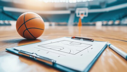 Basketball strategy planning sports arena diagram indoor court close-up team coaching