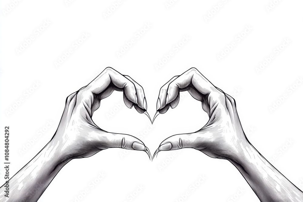 Aufkleber simple line drawing of two hands forming a heart shape, symbolizing love and unity