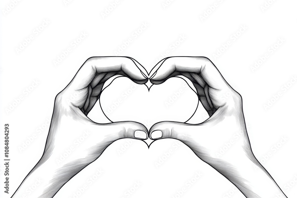 Aufkleber simple line drawing of two hands forming a heart shape, symbolizing love and unity