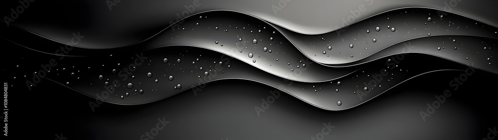 Poster abstract wavy pattern in black with shiny droplets, creating a sleek and modern aesthetic. the smoot