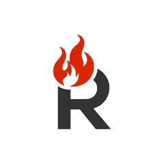 letter R with fire flame logo vector illustration template design