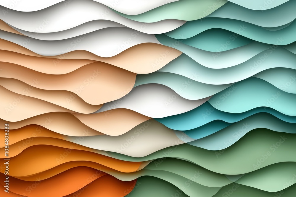 Poster abstract minimalist waves in soft pastel colors, simple curves and gentle hues for a calming wallpap