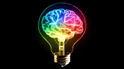 Glowing brain inside illuminated light bulb symbolizing creativity,innovation,and the power of intelligent thinking to spark breakthrough ideas and solutions. Epiphany. Illustration