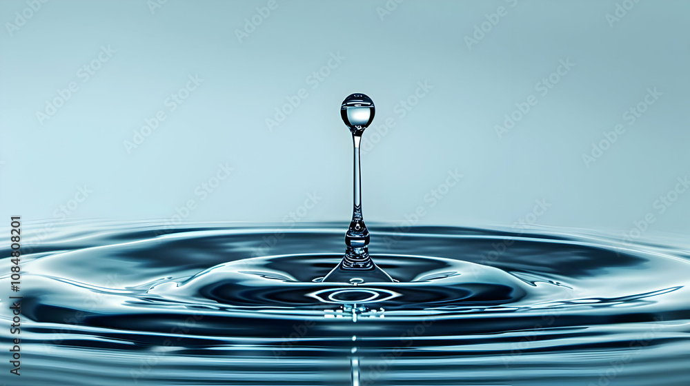 Poster a single water drop creates ripples on a smooth surface, captured in a macro photograph