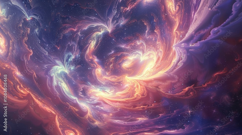 Poster swirling nebulae with their vivid colors and intricate shapes creating a mystical and ethereal patte
