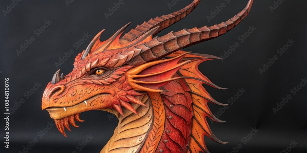 Poster dragonlike s mask a s head mask that resembles a dragon with elongated features and exaggerated horn